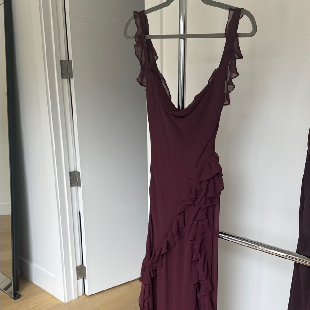 House of CB Deep Burgundy Asymmetrical Dress